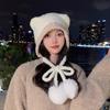 8332 Sombrero de Punto de Bola de Pelo de Oso Lindo Nuevo para Otoño e Invierno Mostrando la Cara Protección Pequeña para las Orejas Sombrero de Lana Relleno Baotou para Mujeres