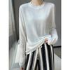 Pescoço redondo de malha das mulheres cor sólida fina manga comprida solta emagrecimento primavera e verão básico worsted lã pullover