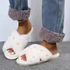 Pantuflas de Felpa con Tira Cruzada y Perlas Planas de Nuevo Estilo Transfronterizas Europeas y Americanas para Mujer, Pantuflas de Algodón de Colores Caramelo