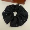 Estilo Coreano Indústria Pesada Ponto de Onda Dupla Camada Pérola de Unha Anel de Cabelo Intestino Grosso Corda de Amarração Elegante Flor de Cabelo de Rede Dupla para Mulheres