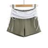 2024 Verano Nuevo Sexy Spice Girl Yoga Shorts Plisados Cintura con Cordón Hilo de Color en Contraste Pantalones Cortos Hot