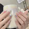 Arte de Uñas de Perlas Estilo Francés Transfronterizo Mariposa Rubor Dulce Brillo Uñas Portátiles para Estudiantes Pegatinas de Uñas Postizas Producto Terminado