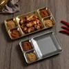 Plato de Acero Inoxidable Retro con Compartimentos, Plato para Condimentos, Plato Integrado para Salsa para Dipear, Plato para Snacks, Plato para Salsa de Res, Plato Plano, Plato para Barbacoa