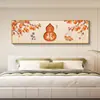 Pintura Decorativa de Cabecera para Dormitorio de Calabaza de Fortuna y Prosperidad, Rollo Horizontal Largo con Caquis para Buena Suerte, Arte de Pared Auspicioso Estilo Chino para Habitación de Invitados