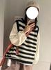 Nuevo Chaleco Tejido de Punto a Rayas sin Mangas Estilo Lazy Chaleco Suéter para Mujer Suelto Cuello Redondo Color en Contraste Chaleco Tejido de Punto a Rayas