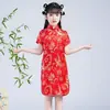 Cheongsam Feminino Verão Novo Estilo Retrô Vestido Princesa Aprimorado Estilo Chinês Traje Tang Infantil Vestido de Bebê Menina
