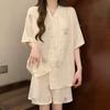 Pijamas para Mujer Verano Lindo Dibujo Animado Rayado Manga Corta Shorts Traje 2025 Nuevo Estilo Se Puede Usar Afuera Ropa de Casa para Mujer