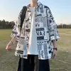 Camisa de Manga Corta Estilo Hong Kong para Hombre Ins Moda Versátil Suelta Camisa de Periódico Verano Moda de Marca Estilo Coreano Chaqueta de Siete Mangas