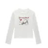 Camiseta Feminina Cinza Gola Redonda Ombro Caído Manga Longa Estilo Novo Primavera Outono Estampa de Cachorro de Desenho Animado Americano Slim Fit Top Hot Girl