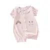Mameluco de Bebé Verano Manga Corta Clase A Algodón Puro Niña y Niño Estilo Princesa Lindo Romper de Conejito Traje Delgado para Gatear
