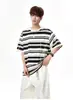 Camiseta Masculina Listrada de Manga Curta Estilo Americano Vintage Hasselblad Tendência 2026 Verão Nova Gola Redonda Solta Color Block Manga Meia
