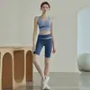 Conjunto Deportivo de Fitness para Mujer Bloque de Color Patchwork Camiseta sin Mangas Shorts Anti-exposición con Almohadillas en el Pecho Yoga Running Conjunto de Dos Piezas