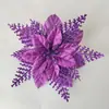14cm Flor de Natal com Pó Dourado Flor Recortada Decoração de Natal Vermelho Dourado Fabricante Atacado Flor com Pó Dourado de Camada Dupla