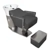 Cama de Lavado de Cabello Semi-Reclinable de Acero Inoxidable Bojue con Lavabo de Cerámica para Lavado de Cabello