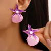 Brincos de Aço com Agulha Estilo Resort à Beira-Mar com Estrela do Mar e Conchas Pintadas com Spray Brincos Elegantes de Alto Padrão Europeus e Americanos de Nicho para Mulheres