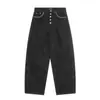 Yidao Vintage 2026 Primavera Nuevo Retro Americano Botón Retazos Jeans Estilo Callejero Versátil Sueltos Pierna Ancha Pantalones