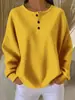 Blusa casual feminina estilo europeu e americano, malha waffle, gola Henley, corte solto, ombros caídos, manga longa, moda feminina transfronteiriça