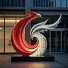 Escultura Personalizada de Cola de Fénix de Acero Inoxidable Iluminada para Exteriores con Alas de Forma Única que Pueden Iluminarse