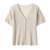 Camiseta de Punto de Ramio de Verano 2025 de Manga Corta para Mujer Holgada con Cuello en V Jersey Corto de Abrigo Fino