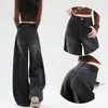 Otoño 2026 Populares Pantalones de Mezclilla Negros de Pierna Ancha con Dobladillo Curvo para Mujer, Nueva Moda, Holgados, Favorecedores, con Retazos