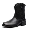 Botas vaqueras retro occidentales europeas y americanas para hombre, botas de caballero con punta cuadrada, estampado de serpiente y retazos, suministradas exclusivamente a Amazon TK transfronterizo