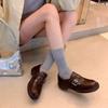 Versão em Pele de Ovelha~Sapatos Loafer Retrô Francês com Bico Redondo e Corte Profundo, Modelo 2026 Sapatos Slip-On Mary Jane