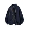 Otoño/Invierno 2026 Nuevo Estilo Americano Holgado Retro Ropa de Trabajo Cuello Alto Chaqueta Tallas Grandes para Hombre Moda Casual Cárdigan Abrigo