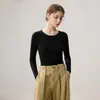 Suéter de alta qualidade, imitação, corte justo, 100% lã pura, blusa base de tricô feminina com gola redonda, corte justo, top liso para outono e inverno