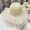 Sombrero de Paja Tejido de Ala Ancha para Protección Solar de Verano Transfronterizo Sombrero de Playa con Lazo para Vacaciones en la Costa Sombrero para el Sol para Mujeres