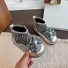 26 Botas de Tornozelo de Princesa com Lantejoulas para Meninas, Botas de Couro da Moda com Laço e Zíper para Primavera e Outono, para Meninas Pequenas e Crianças Maiores