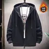 Suéter con capucha y cremallera para otoño e invierno, cárdigan con forro polar para hombre, moda coreana, holgado, talla grande, top deportivo casual