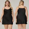 Camisola de Cetim e Chiffon Lisa Plus Size Wenhua para Mulheres, Camisola Sexy de Verão, Roupa de Dormir Simples Dq3586