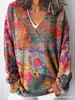 Sudadera casual de moda transfronteriza para mujer con estampado floral, cuello en V, manga larga, estilo europeo y americano