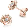 Pendientes de Rosa Elegantes Europeos y Americanos de Amazon, Hermosos Pendientes de Circonita, Accesorios de Viaje y Fiesta Modernos y a la Moda para Niñas