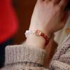 Pulseira Feminina Ágata Natural Vermelha e Branca Pulseira Ano da Besta Acessórios Filha Leão Pulseira de Ágata Joia Pulseira