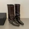 Botas negras de tacón grueso adelgazantes para mujer, nuevas botas retro de tacón alto 2026 para combinar con vestidos, botas vaqueras de punta