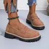 Nuevos Mocasines de Gran Tamaño para Primavera y Otoño 2025, Zapatos Casuales de Gamuza de Gran Tamaño Estilo Británico para Mujer, Tacón Grueso, Suela Gruesa, Estilo Vintage para Exportación