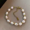 Pulseira de Pérolas de Água Doce em Formato Irregular Barroco de Aço Titânio para Mulheres, Luxo Leve, Joias Barrocas Estilosas com Contas