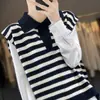 Colete Listrado Estilo College Retrô para Mulheres, Textura de Lã Sintética de Camada Dupla, Perfeito para Usar em Camadas na Primavera e no Outono, Colete Casual
