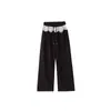 Pantalones Deportivos de Pierna Ancha para Mujer Petite con Adorno de Encaje de Puntos Negros, Cintura Alta, Favorecedores, Caída Suave, Corte A, Casual, Pierna Recta