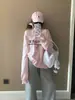 Moda Nueva Otoño Temprano 2025 Versátil Cuello Asimétrico Hombros Descubiertos Rosa Delgado Sudadera Mujer Irregular Sexy Holgado Top