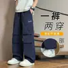 Calça Casual Plissada Estilo Workwear Americano Masculina Tamanho Grande Primavera e Outono Marca Tendência Solta e Fluida Calça Longa Versátil Calça Esportiva