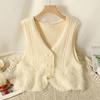 Chaleco de Punto Imitación Sable Moda Francesa 24 Primavera y Otoño Cuello en V Todo Fósforo Top Aspecto Delgado Chaleco Cardigan Doble Botonadura para Mujer