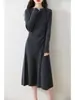 Vestido de lana Mujer Longitud media Otoño e Invierno Color liso Cintura ceñida Ajustado Holgado Rodilla Vestido suéter Falda de lana tejida