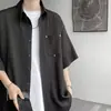 Camisa de Seda de Gelo Manga Curta Masculina Verão Fina Casual Tendência Nova Bonita Camisa de Cinco Pontos Roupa Jaqueta Masculina de Verão