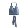 Nuevo Top de Mezclilla Sexy Versátil con Tirantes Cruzados al Cuello Halter Espalda Descubierta Moda Europea y Americana Y2K Verano 2023 para Mujeres