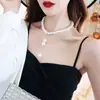 Joyería Transfronteriza Europea y Americana Más Vendida Collar de Perlas de Lujo Ligero Estilo Dulce y Fresco Cadena para Clavícula con Lazo de Cinta Amor