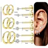 Conjunto de 13 Peças de Tarraxas para Cartilagem Auricular Clássicas de Aço Inoxidável com Pino e Cravejadas de Zircônia, Tarraxas Planas para Piercing Corporal, Piercings de Nariz em Estoque
