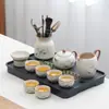 Lujo Ligero de Gama Alta Horno Ru Juego de Té Kung Fu para el Hogar Cerámica China Tetera Taza de Té Bandeja de Té Pequeña Juego de Regalo