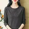 Camiseta base de cuello redondo bordada, nueva moda primavera y otoño, elegante de manga larga, top de punto liso que rejuvenece para mujer, morado